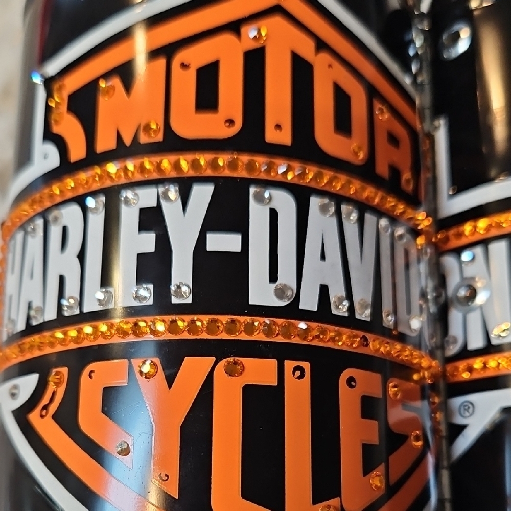 Harley-Davidson Black and Orange Rhinestone Logo Oil Can Purse - Picture 6 of 6